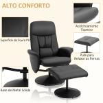 Poltrona Relax com Apoio para os Pés Estofada em PU Poltrona Relax Reclinável até 145° e Giratório 360° com Encosto Ajustável para Sala de Estar Dormitório Escritório 81x81x105cm Preto