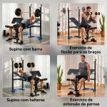 Banco de Musculação Multifuncional com Suporte para Barras e Encosto Ajustável 155x56,5x120 cm Preto e Azul