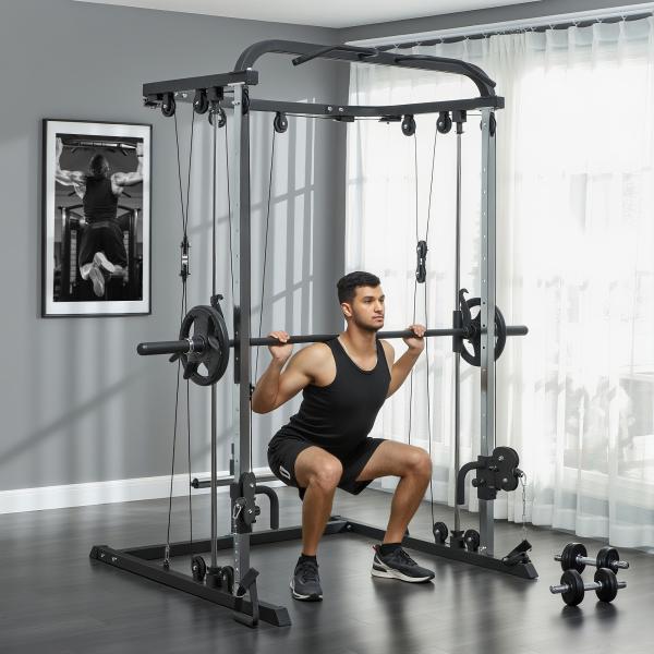 Máquina Multi Estação de Musculação Máquina de Musculação com Suporte para Agachamentos e Barra para Pesos 210x132x225 cm Preto