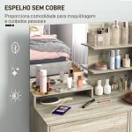 Toucador de Maquilhagem com Banco Mesa de Maquilhagem com Espelho Prateleiras e Gaveta 80x40x132 cm Madeira e Bege