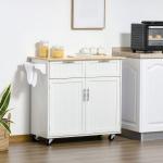 Carrinho de Cozinha com Rodas Móvel Auxiliar de Cozinha com 2 Gavetas 2 Portas Prateleira Ajustável 104x46x91 cm Branco