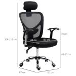Cadeira de Escritório Ergonômica Cadeira de Escritório Giratória com Altura Ajustável Função Reclinável Apoio para a Cabeça e Suporte Lombar 65x67x108 - 118cm Preto