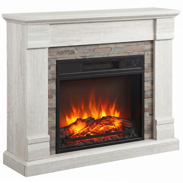 Lareira Elétrica Decorativa 1800 W com Efeito de Chama de 3 Níveis Termóstato Temporizador e Comando Madeira Natural