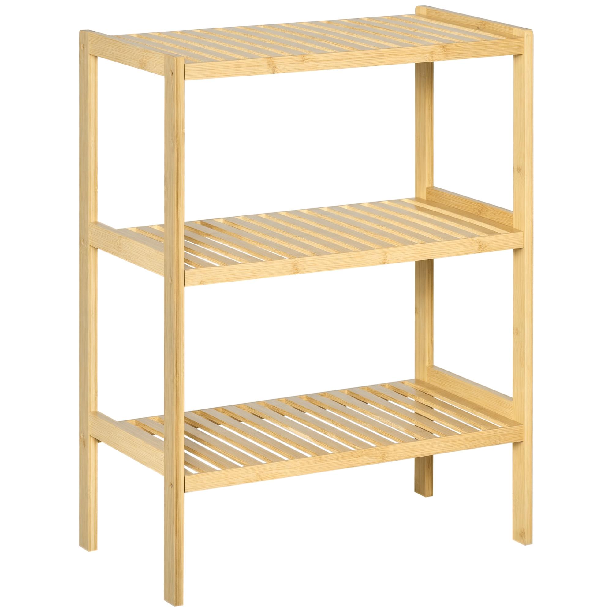Estante de Bambu de 3 Níveis Móvel Organizador Multifuncional para Casa de Banho Cozinha Sala de Estar 62x33x80cm Natural