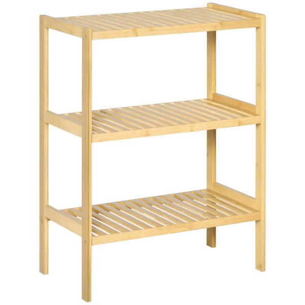 Estante de Bambu de 3 Níveis Móvel Organizador Multifuncional para Casa de Banho Cozinha Sala de Estar 62x33x80cm Natural