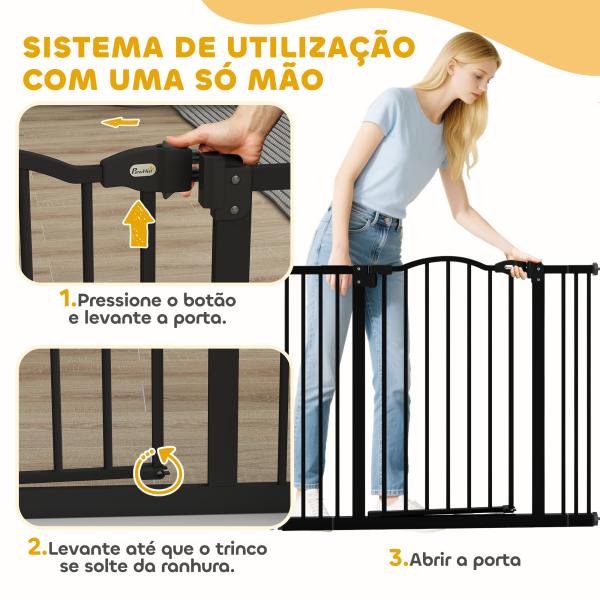 Barreira de Segurança para Cães com Largura Ajustável 74 - 100 cm e Extensões para Escadas e Portas Preto