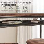 Mesa Alta de Cozinha com 2 Bancos EstiIo Industrial Prateleira Aberta Apoio para Pés para Espaços Reduzidos Castanho