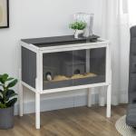 Gaiola para Hamster de Madeira com 2 Portas de Acrílico Prateleira Amovível 2 Casas 82x45x81cm Cinza e Branco