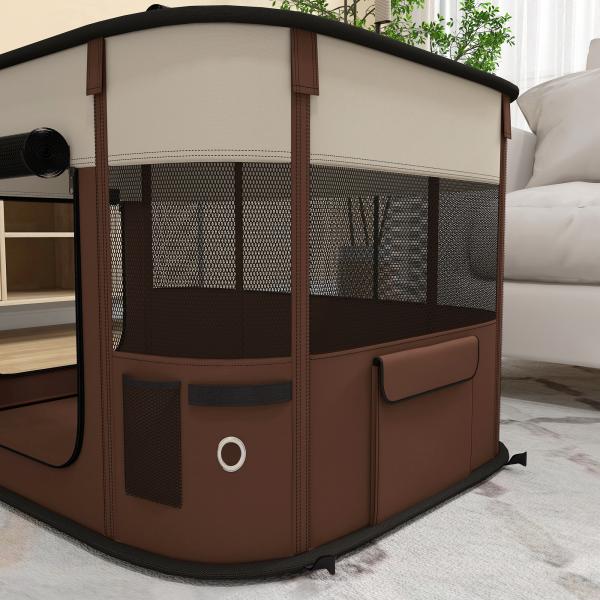 Parque Dobrável Portátil para Cães e Gatos, Cachorros, Coelhos e Porquinhos - da - Índia, Tecido Oxford, 84x64x53 cm, Castanho