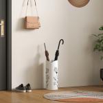 Suporte para Guarda Chuva em Aço com 4 Ganchos Bandeja de Gotejamento Amovível para Entrada ou Escritório Branco 17x17x41 cm