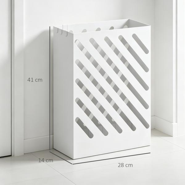 Suporte para Guarda - Chuvas de Aço Galvanizado Estreito com Bandeja de Gotejamento Removível 4 Ganchos 28x14x41 cm Branco