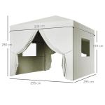 Tenda Dobrável 3x3 m Tenda de Jardim com 4 Paredes Laterais 2 Janelas de Malha Altura Ajustável Impermeável e Anti - UV Branco