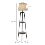 Candeeiro de Pé com 2 Prateleiras Soquete E27 40 W Abat - Jour Têxtil 42x42x166 cm Preto