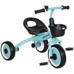 Triciclo para Crianças de 2 a 5 anos com Assento Ajustável Cesta Buzina e Pedais e 3 Rodas 70,5x53x58 cm Azul