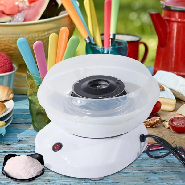 Máquina de Algodão Doce Potência 450W - 550W Doce com Colher Medidora e 10 Palitos de Bambu 27x26x18cm Branco