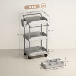 Carrinho Auxiliar com Rodas de 3 Níveis com Cestos Extraíveis Suporte para Toalhas e Estrutura de Metal 42x42,5x76 cm Cinza
