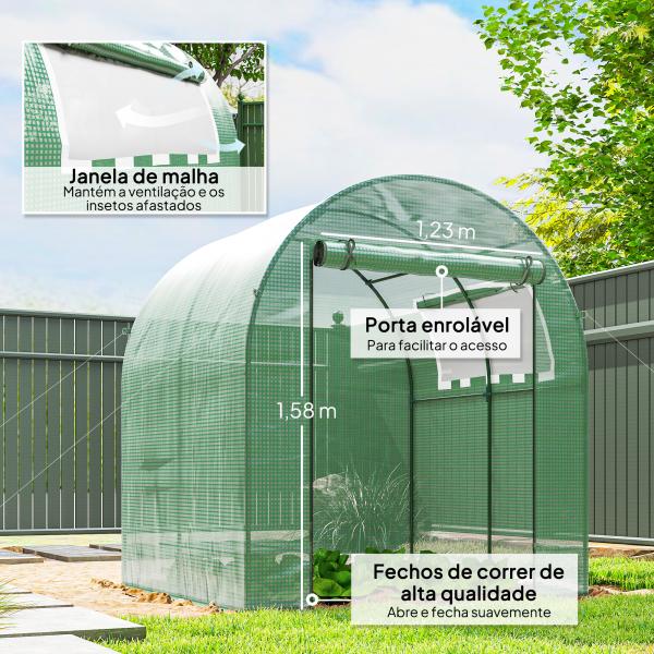 Estufa de Jardim 180x180x200 cm Estufa Tipo Túnel Pequena com Porta Enrolável e Janela de Malha para Cultivar Plantas Flores Verde