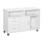 Móvel Auxiliar de Escritório Móvel Arquivador com Rodas Prateleiras Gaveta e Armário Multiuso com Grande Armazenamento 100x35x65cm Branco