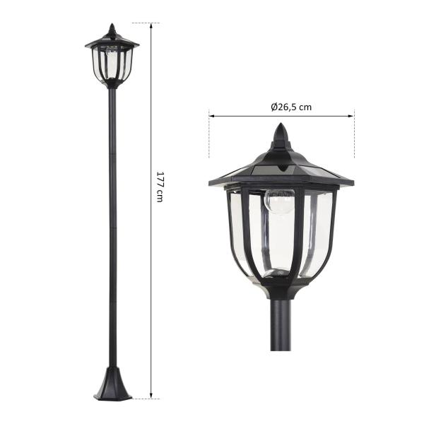 Candeeiro Solar com Painel Solar Candeeiro de Jardim com 6 LEDS Autonomia 6 - 8 horas Ø26x177 cm Preto