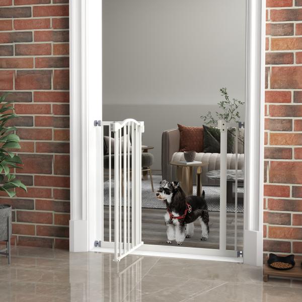 Barreira de Segurança para Cães com Largura Ajustável 74 - 94 cm e Extensão para Escadas e Portas Branco
