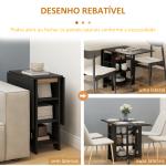 Mesa de Cozinha com Laterais Dobráveis Mesa de Refeição com 2 Rodas e Prateleiras Estilo Moderno 120x60x75 cm Preto