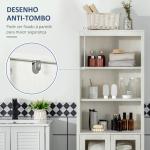 Armário Alto de Casa de Banho com 2 Portas de Vidro e 3 Prateleiras Armário Auxiliar Estilo Moderno 53x30x162cm Branco