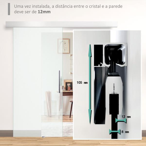 Porta de Correr de Vidro 102,5x205 cm Porta de Correr de Vidro com Trilho Translúcida
