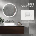 Espelho Casa de Banho Redondo com Luzes LED Ø60 cm Função Antiembaciamento 3 Luzes Função de Memória e Interruptor Tátil Prata