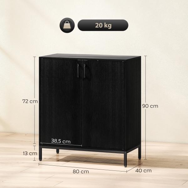 Aparador para Sala de Estar Moderno com Prateleira Ajustável e Base Elevada 80x40x90 cm Preto