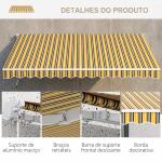Toldo Manual Retrátil 350x250 cm com Manivela de Metal Impermeável e Anti - UV para Jardim Terraço Janelas Cinza e Amarelo