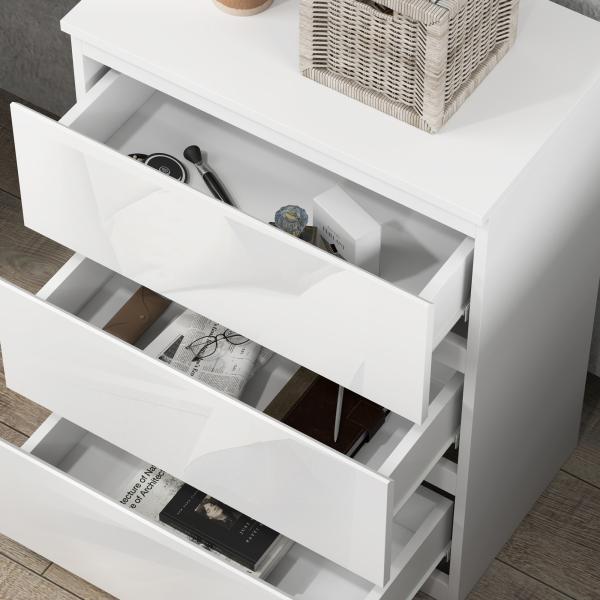 Cómoda com 3 Gavetas de Madeira Cómoda de Dormitório Cómoda Branca Estilo Moderno 55x34x75 cm Branco Brilhante