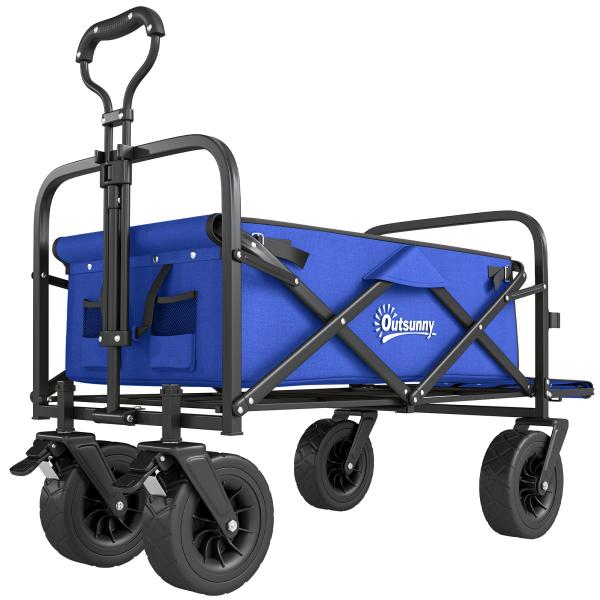 Carrinho de Transporte Dobrável para Jardim com Guiador Telescópico Capacidade 100 kg 99x57x77 - 100 cm Azul Escuro