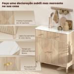 Aparador com 2 Portas e 2 Gavetas, Aparador Moderno para Sala com Prateleira Ajustável e Tampo Efeito Mármore, 77x30x80 cm, Carvalho