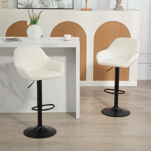 Conjunto de 2 Bancos de Bar Giratórios Bancos Altos de Cozinha com Altura Ajustável 50,5x50x87 - 107 cm Creme