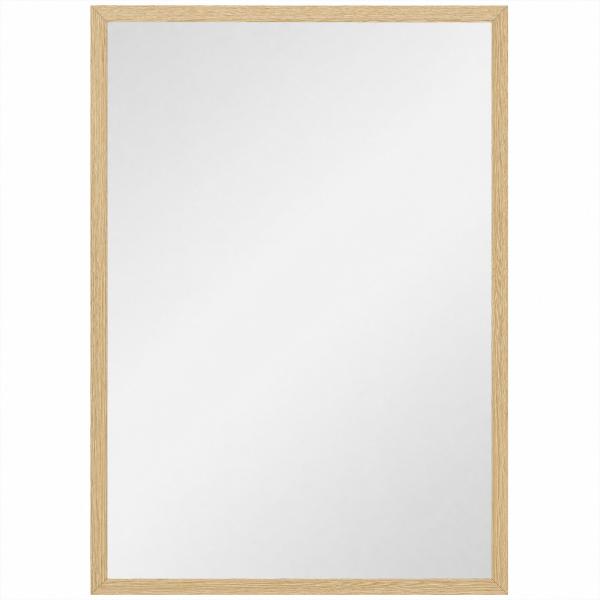 Espelho de Parede Decorativo 50x70 cm Espelho Retangular Espelho de Sala com 4 Ganchos Metálicos Estilo Moderno Madeira