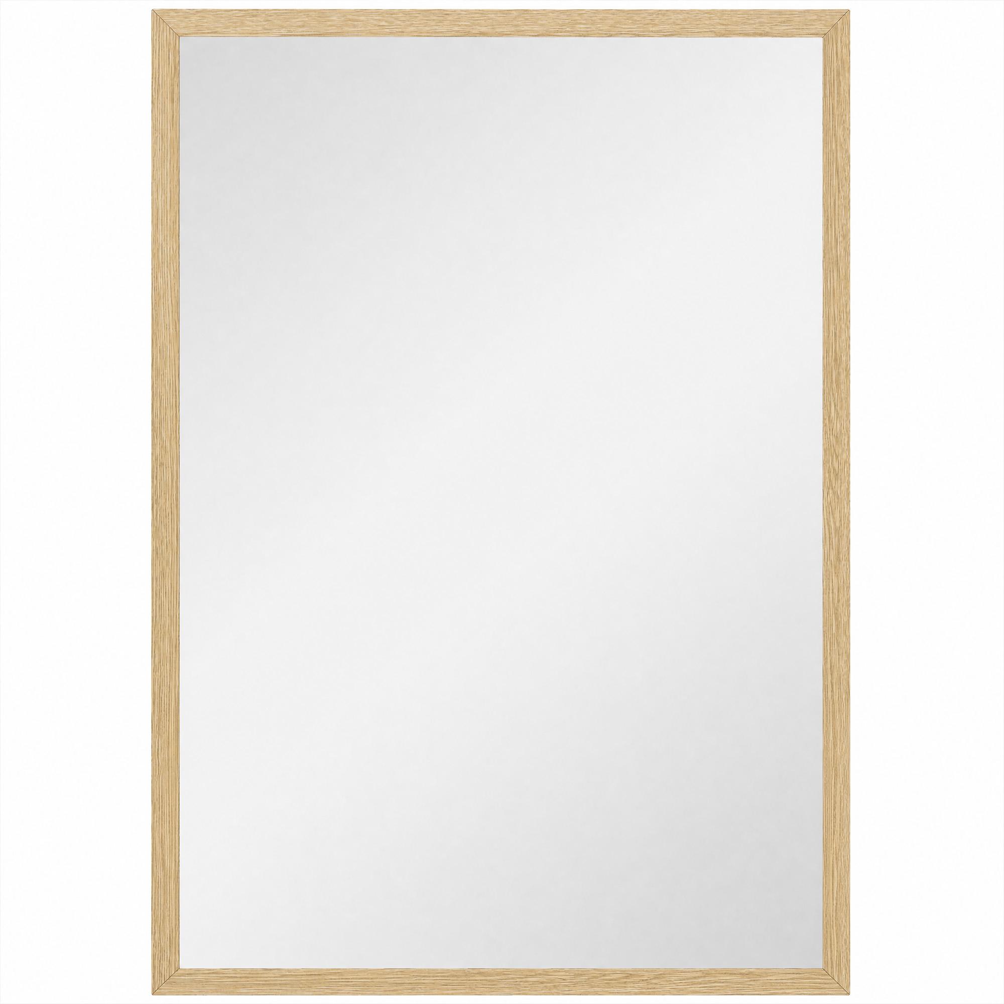 Espelho de Parede Decorativo 50x70 cm Espelho Retangular Espelho de Sala com 4 Ganchos Metálicos Estilo Moderno Madeira