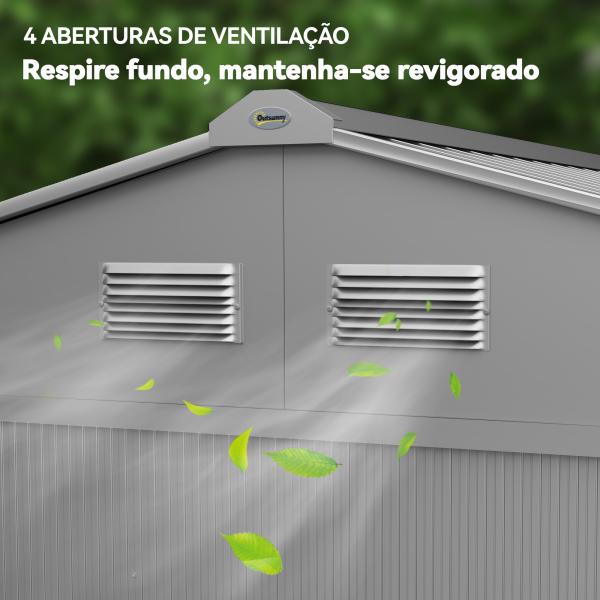 Abrigo de Jardim Exterior 4,9 m² 277x195x192cm Abrigo e Jardim Metálico para Armazenamento de Ferramentas Cinzento