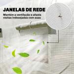 Estufa Tipo Túnel 395x300x200 cm com Porta de Malha e 8 Janelas Estufa de Jardim com Cobertura de PE Branco