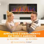 Lareira Elétrica Ultrafina de Parede e Embutir com Chama 3D Brilho/Velocidade Ajustável 12 Cores Pedras 900/1800W 127x9,4x47 cm Preto