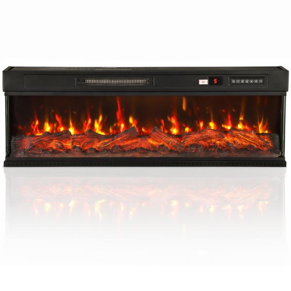 Lareira Elétrica de Encastrar ou Independente 750/1500W, 3 Lados, 12 Cores de Chama 3D, Termóstato, Telecomando, Preta