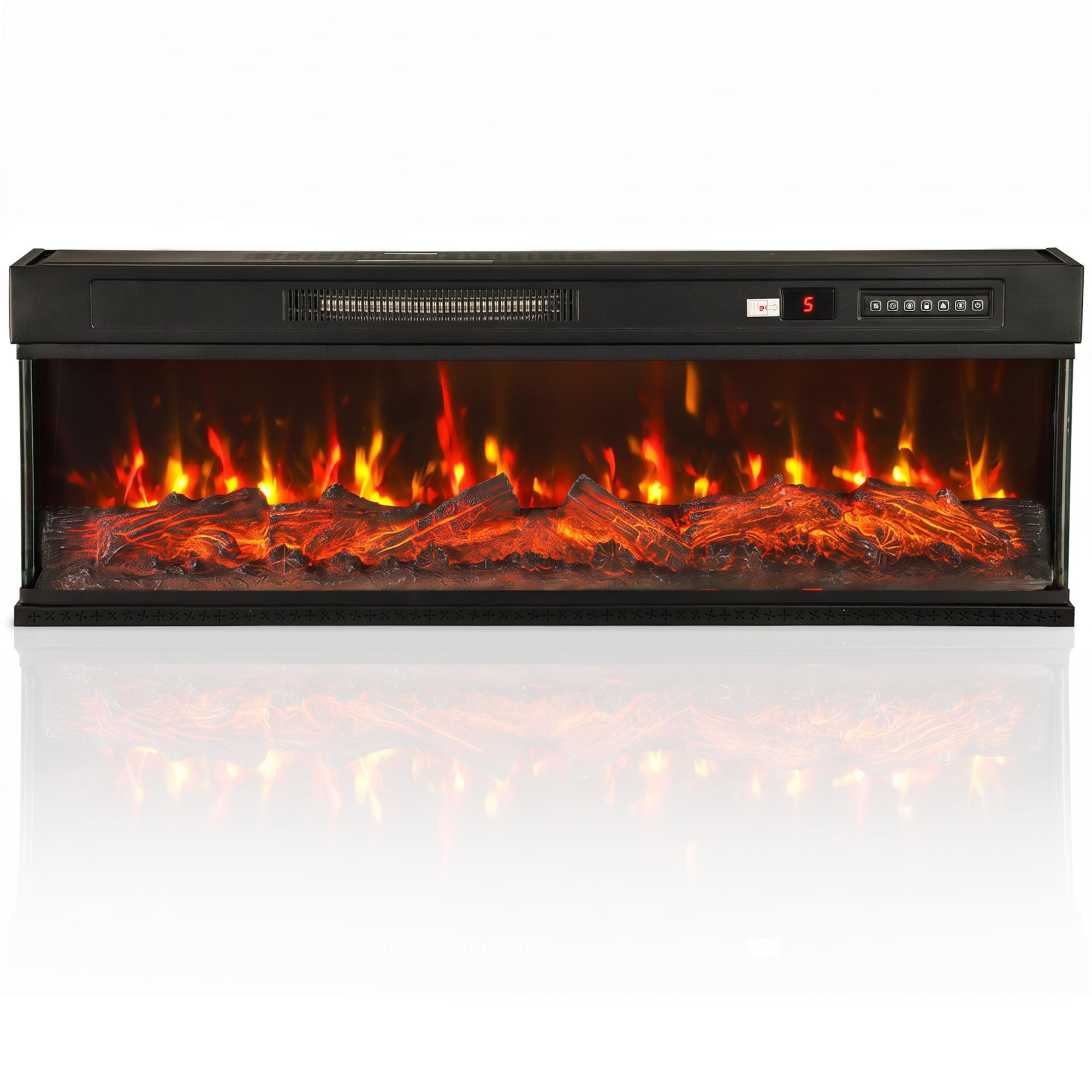 Lareira Elétrica de Encastrar ou Independente 750/1500W, 3 Lados, 12 Cores de Chama 3D, Termóstato, Telecomando, Preta