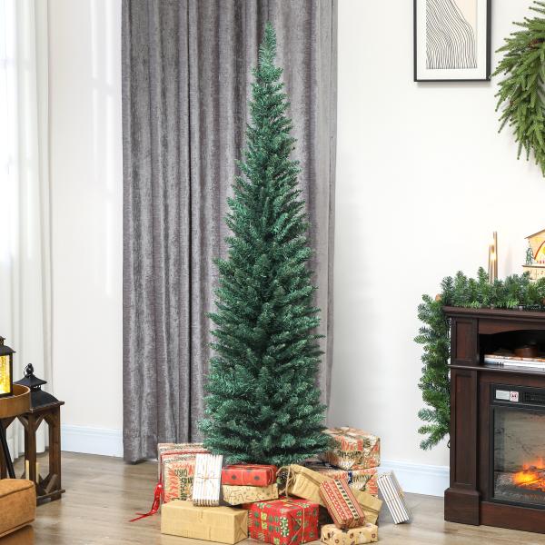 Árvore de Natal Slim 180 cm Árvore de Natal Artificial com 321 Ramos Suporte Metálico Decoração para Interior Verde