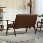 Sofá de 2 Lugares Estofado em Couro PU com Apoio para os Braços de Madeira para Sala de Estar Dormitório115x70x81 cm Marrom