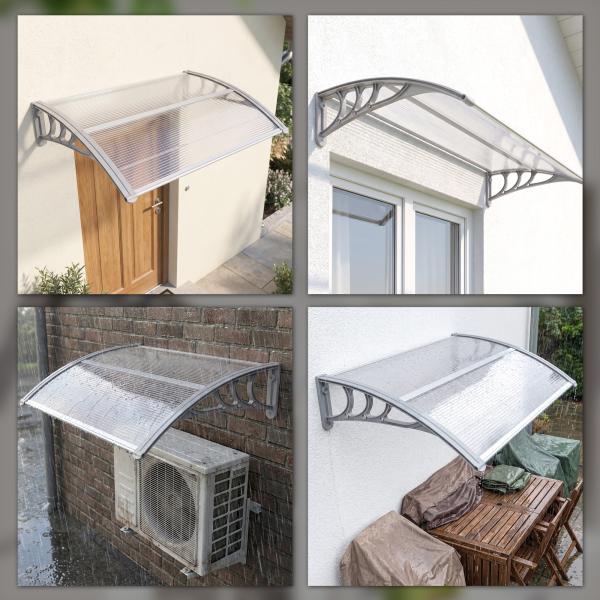 Marquise para Portas e Janelas 100x75 cm Toldo de Proteção contra Sol e Chuva com Cobertura de Policarbonato e Barra de Alumínio Transparente
