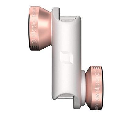 Objetiva 4 em 1 p/iPHONE 6, 6S, 6Plus e 6SPlus (Rosa Dourado/Branco) - OLLLOCLIP