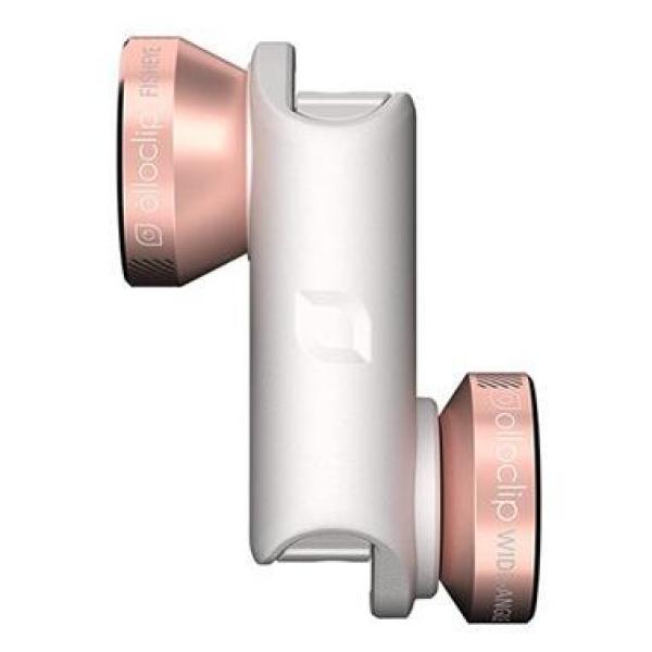 Objetiva 4 em 1 p/iPHONE 6, 6S, 6Plus e 6SPlus (Rosa Dourado/Branco) - OLLLOCLIP