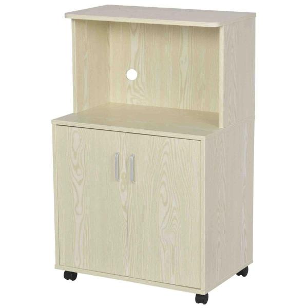 Armário Auxiliar para Microondas Armário de Cozinha Baixo com Armário de 2 Portas e Prateleira Ajustável com Rodas Carga 70 kg 60,4x40,3x97cm Carvalho