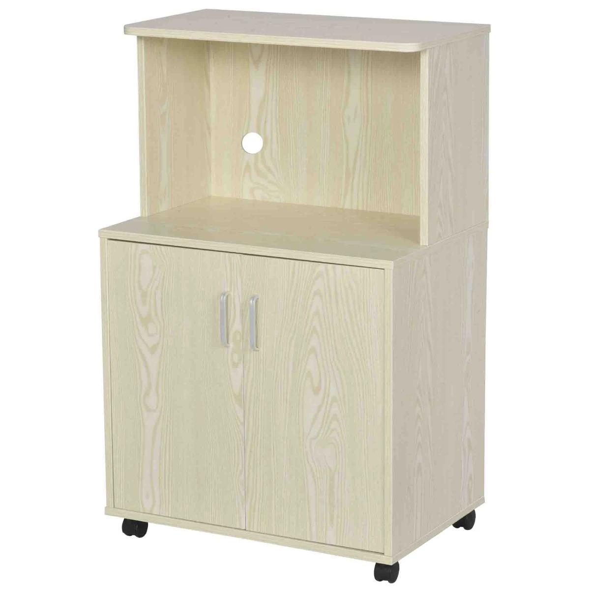 Armário Auxiliar para Microondas Armário de Cozinha Baixo com Armário de 2 Portas e Prateleira Ajustável com Rodas Carga 70 kg 60,4x40,3x97cm Carvalho