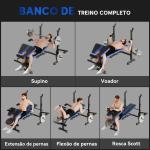 Banco de Musculação com Encosto Ajustável e Suporte para Barras Regulável para Treino em Casa Ginásio 175x139x127 cm Preto e Azul