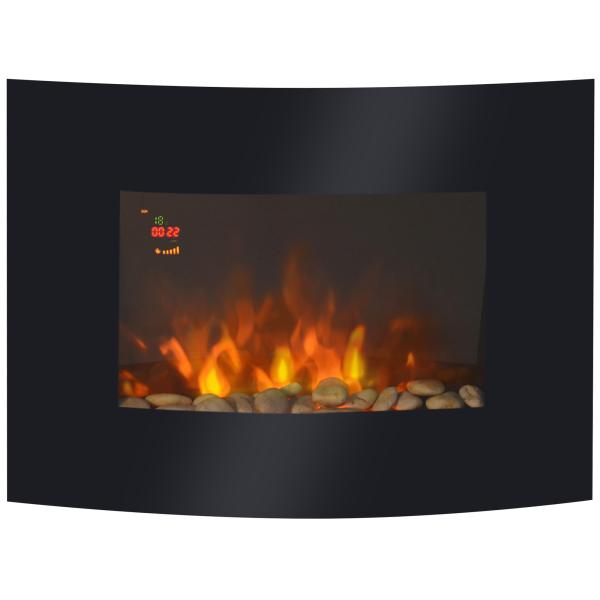 Lareira Elétrica de Parede com Efeito de Chamas Realistas e Luzes LED em 7 Cores Potência 900W/1800W 65x11,4x52cm Preto